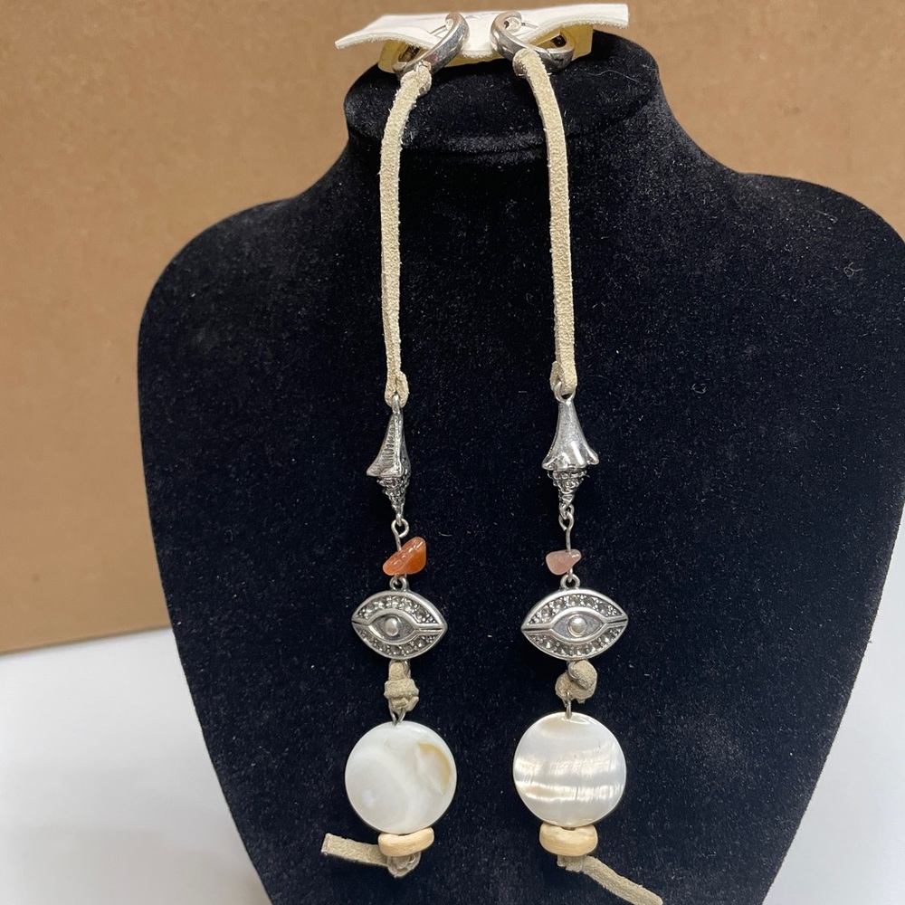 New! Free People evil eye Silver and Cream Dangle Earrings